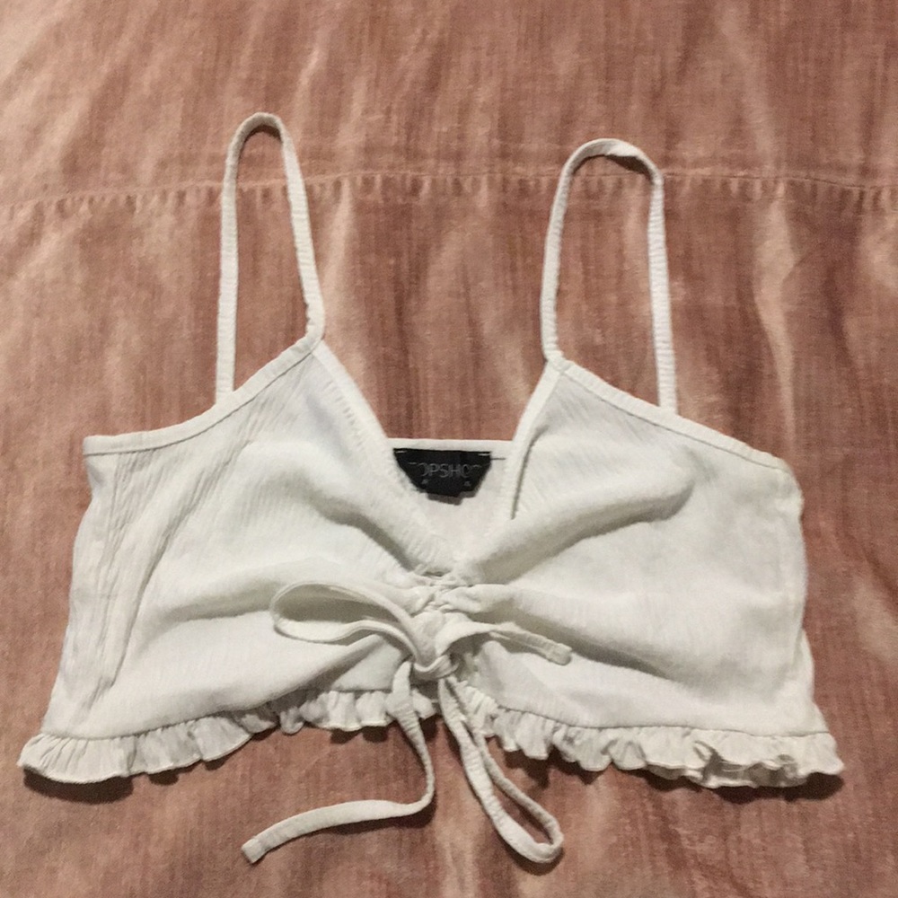Topshop white ruffle fathered crop top delicate